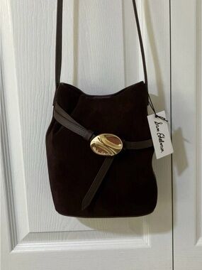 Sam Edelman Dark Brown Real Suede Shoulder Bucket Bag with Gold Accent